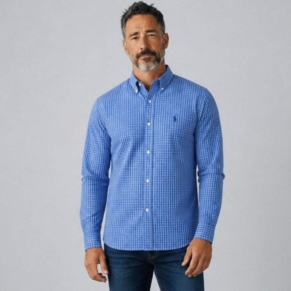 Polo Ralph Lauren Blake Mens‎ Blue White Check Button Down Shirt Cotton Medium M